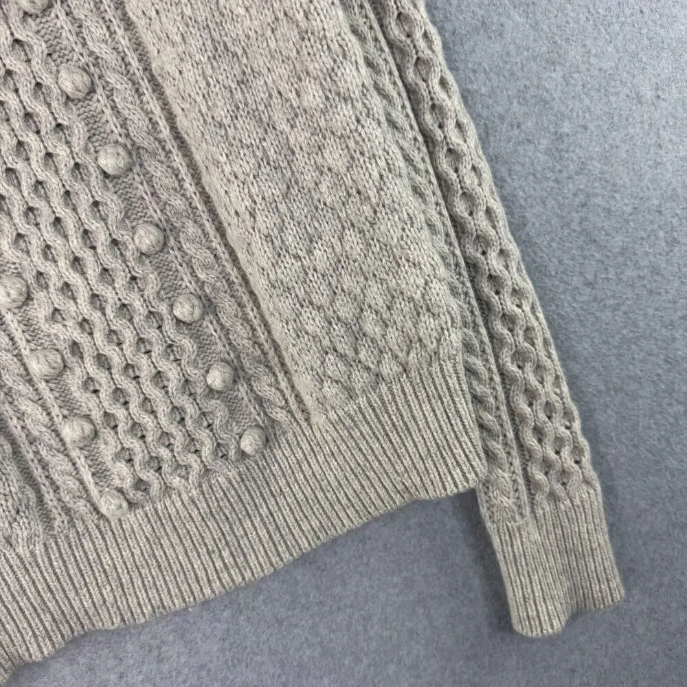 J. CREW Crewneck Sweater Gray Wool Blend Chunky Cable Knit Popcorn Preppy Size M